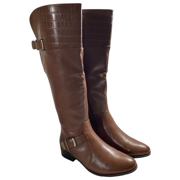 New Directions Shoes - NEW DIRECTIONS Halden Brown Faux Leather Knee High Boots Womens 7.5M.